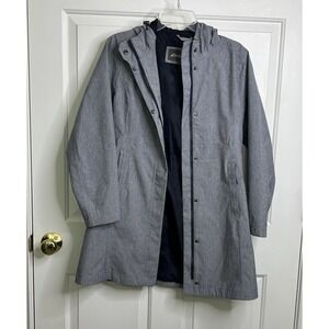 Eddie Bauer Rain Trench Jacket + Hood Womens Small WeatherEdge Heather Gray Blue